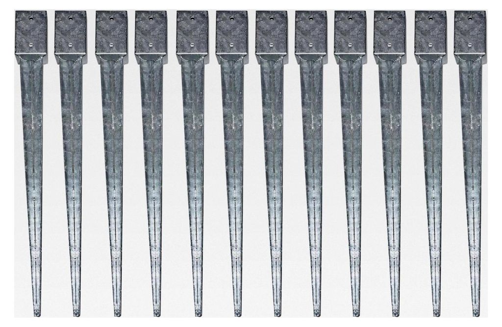 12 Einschlaghülsen Vierkant 91 x 91 x 900 mm für Zaunpfosten im Garten