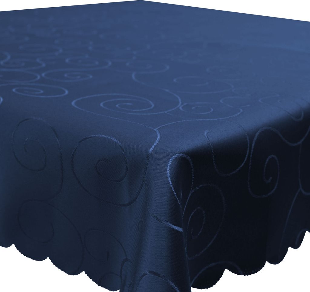 Tischdecke 160x400 cm Dunkelblau Damast Ornamente eckig Circle Struktur bügelfrei pflegeleicht