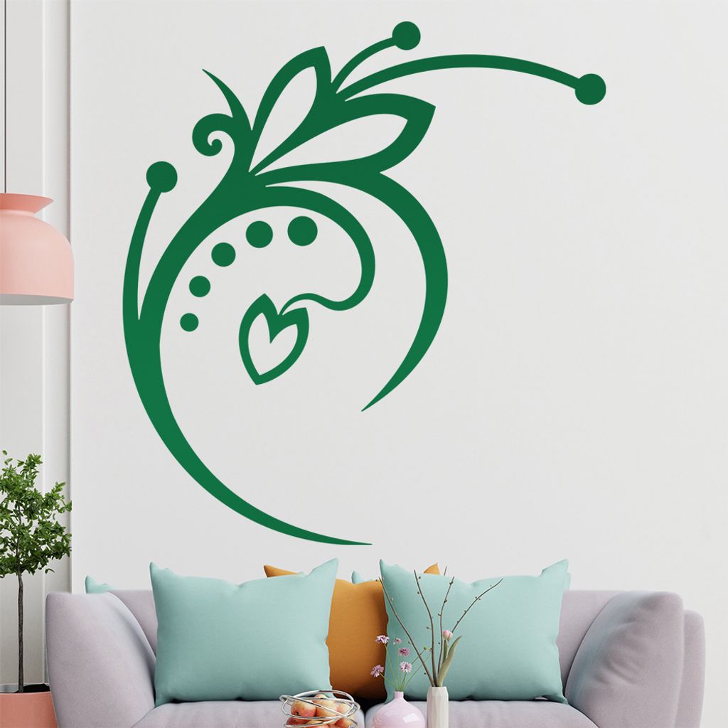 Blume - Linien Punkte Wandtattoo in 6 Größen - Wandaufkleber Wall Sticker - Dekoration, Küche, Wohnzimmer, Schlafzimmer, Badezimmer