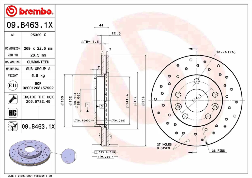 Disque de Frein Haute Performance Brembo 09.B463.1X OE 402066300R