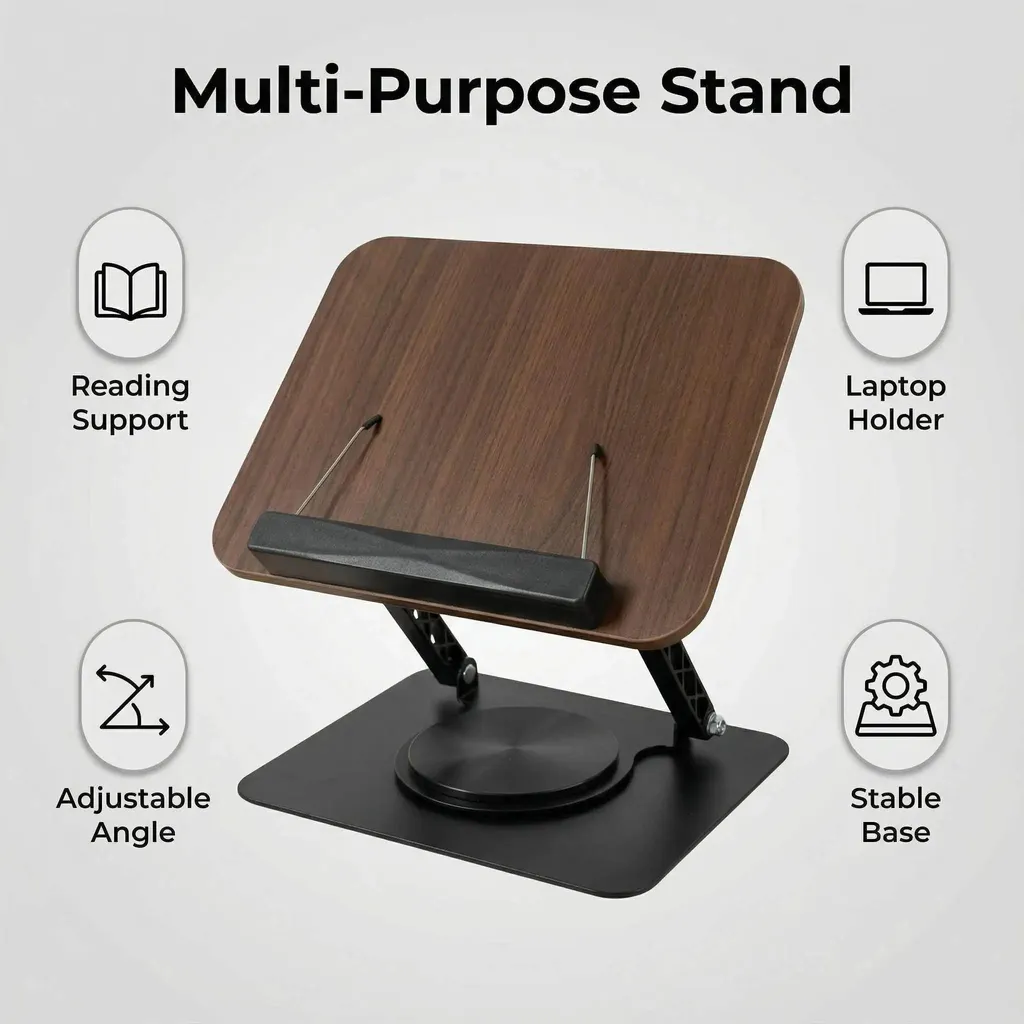 Pupitre de lecture en bois pivotant avec base rotative pour tablette - 3