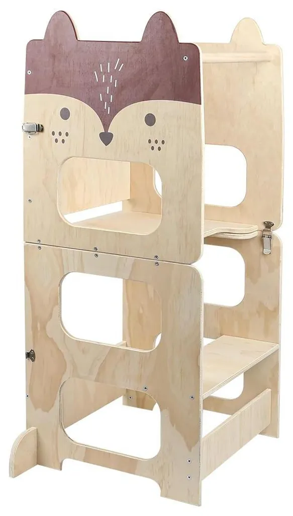 Tour d'apprentissage Montessori Fox en bois bordeaux pour la cuisine