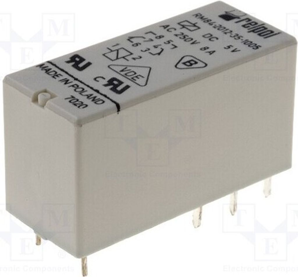 1x Relais: elektromagnetisch USpule : 5VDC 8A 8A/250VAC Mini RM84-2012-35-1005 E