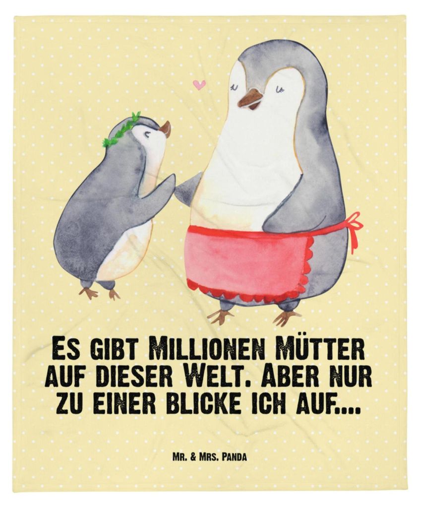 Mr. & Mrs. Panda Plaid Pinguin mit Kind - Gelb Pastell - Geschenk, Kinderdecke, Muttertag, Kinderwagendecke, Babydecke, Vorbild Mama, Schlummerdeck...