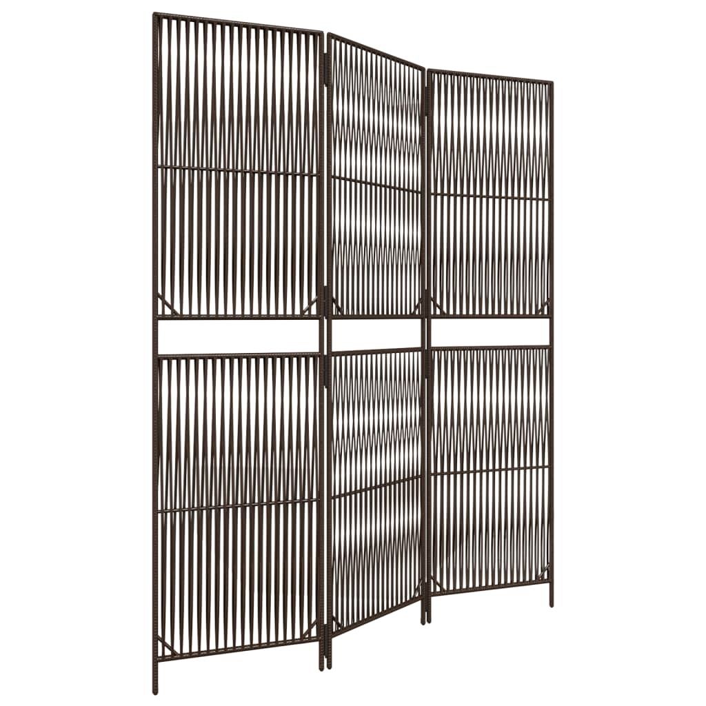 Paravent 3-tlg. Braun Poly Rattan Produktbild 