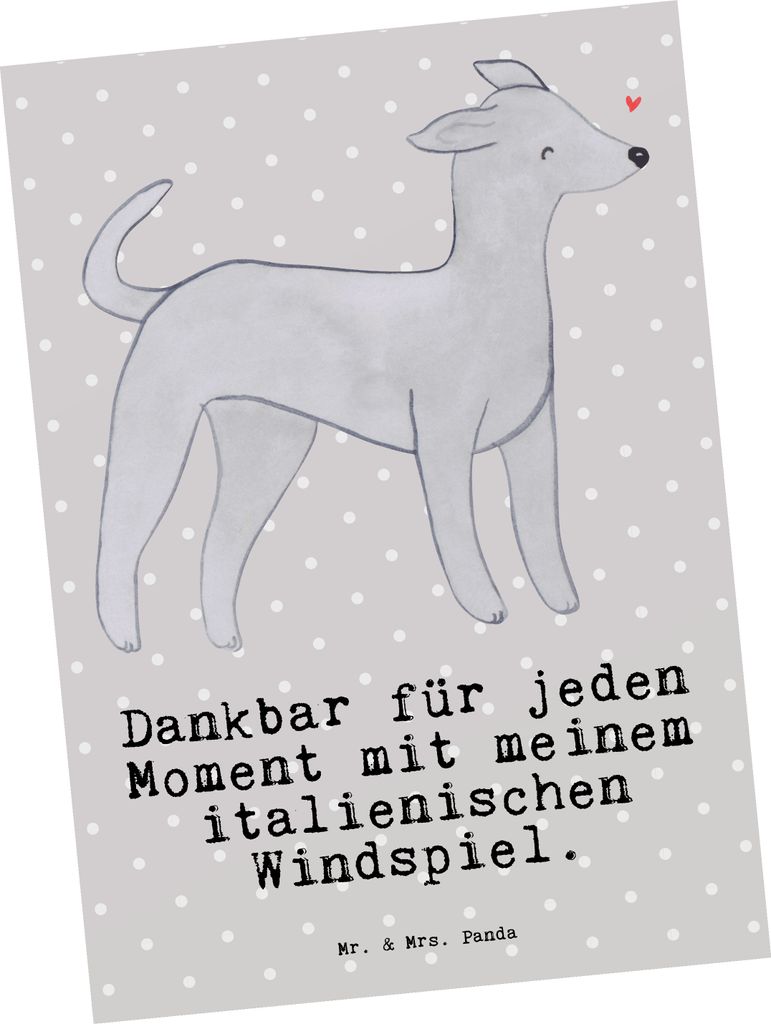 Mr. & Mrs. Panda Postkarte Italienisches Windspiel Moment - Grau Pastell - Geschenk, Ansichtskarte, Grußkarte, Italian Greyhound, bildkarte, Postk...