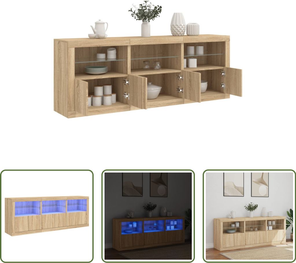 The Living Store Sideboard mit LED-Leuchten Sonoma-Eiche 181,5x37x67 cm