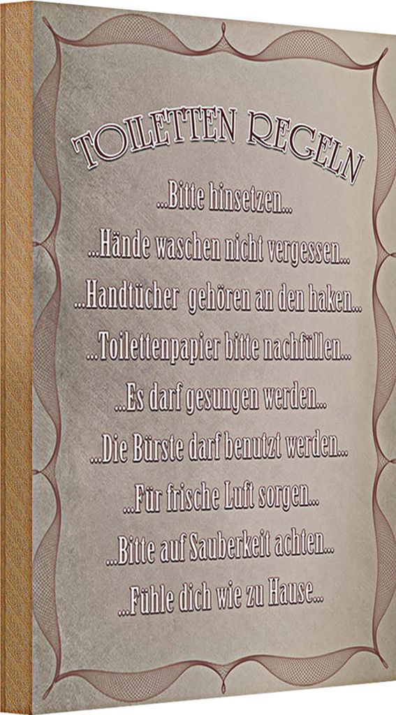 Holzschild Spruch 20x30cm Toiletten Regeln bitte hinsetzen