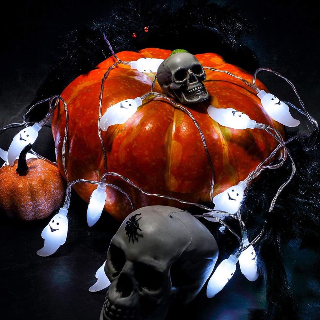 Halloween-Lichterkette 3m Mit 20 LEDs – Kürbis, Geister, Fledermäuse, Batteriebetrieben, Wasserdicht