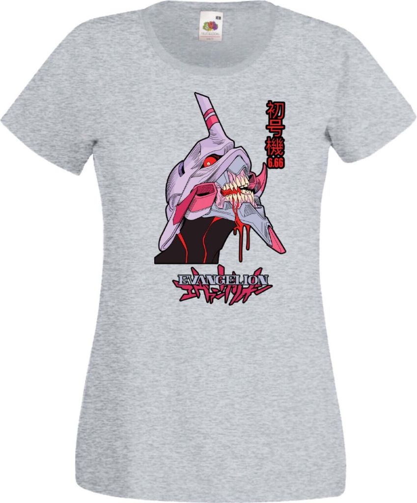 Damen T-Shirt Neon Anime Genesis Manga Evangelion Eva Unit 03 Mech Var-037 Eva Unit Mech, Lady 2XL / Grau