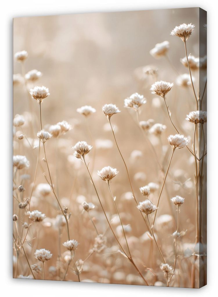 Leinwandbild Blumen Wildblumen Natur - 80x120 cm - Wandbilder Wohnzimmer Schlafzimmer - Leinwand Leinwandbild Beige - SPP16498O20