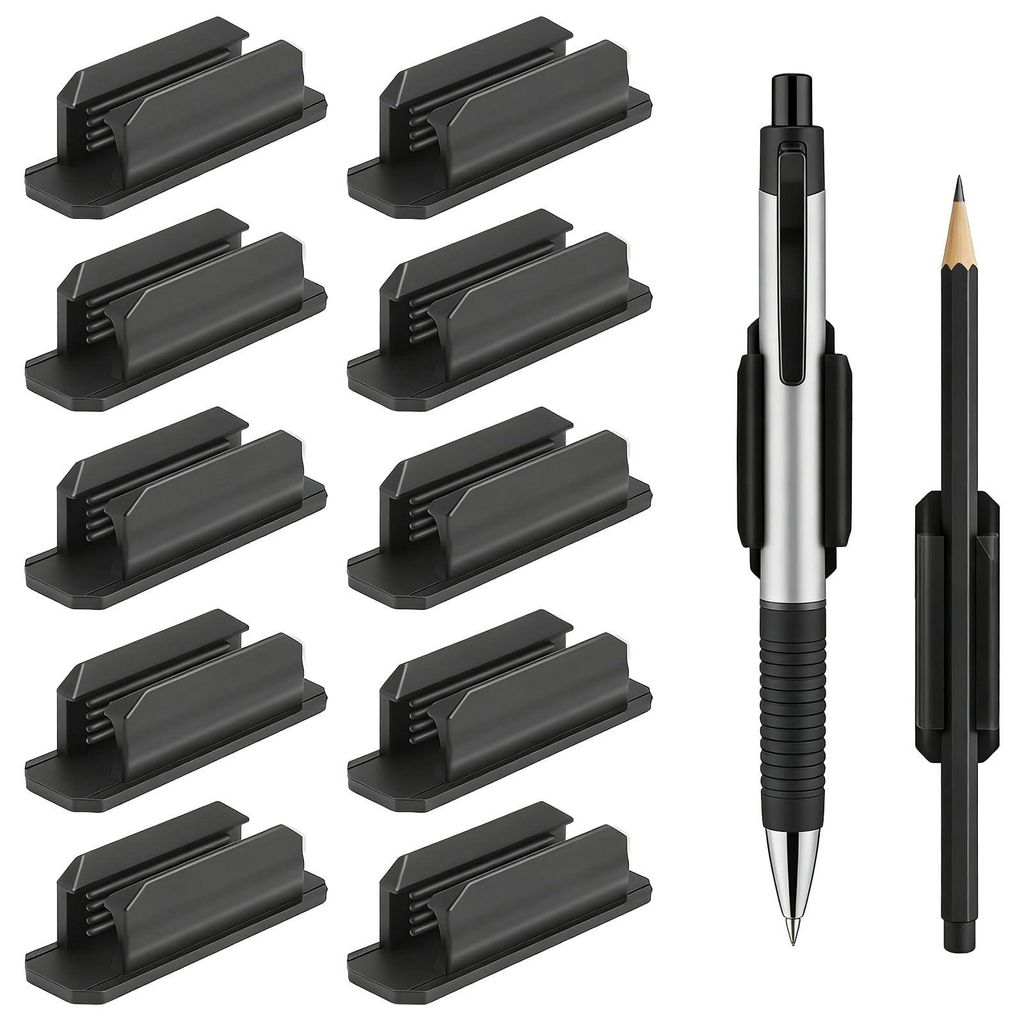 Schreibtisch-Organizer-Set, 10-teiliger Silikon-Stifthalter, selbstklebend für Wand und Whiteboard, Bürobedarf, schwarz