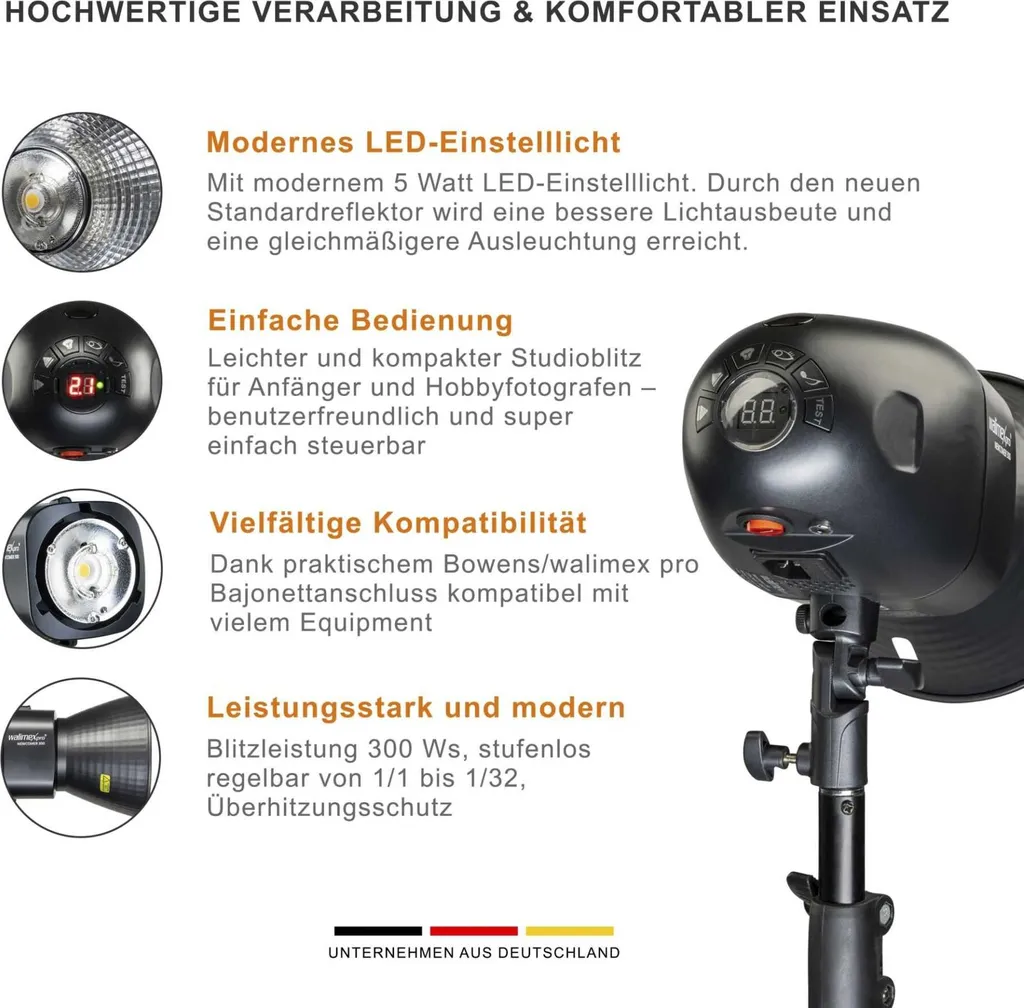 Flash Studio Walimex Newcomer 300 II Set Single avec Softbox et Pied - 6