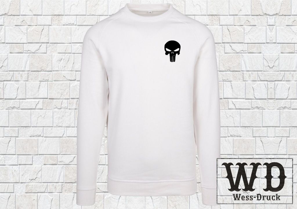 Wessdruck Punisher Pullover Weiß Schwarz 3XL