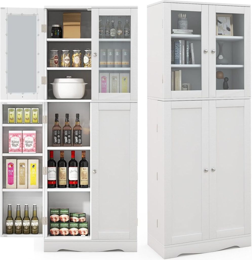 KOMFOTTEU Vysoká skrinka Drevená vitrína, kuchynská skrinka Obrázok produktu 