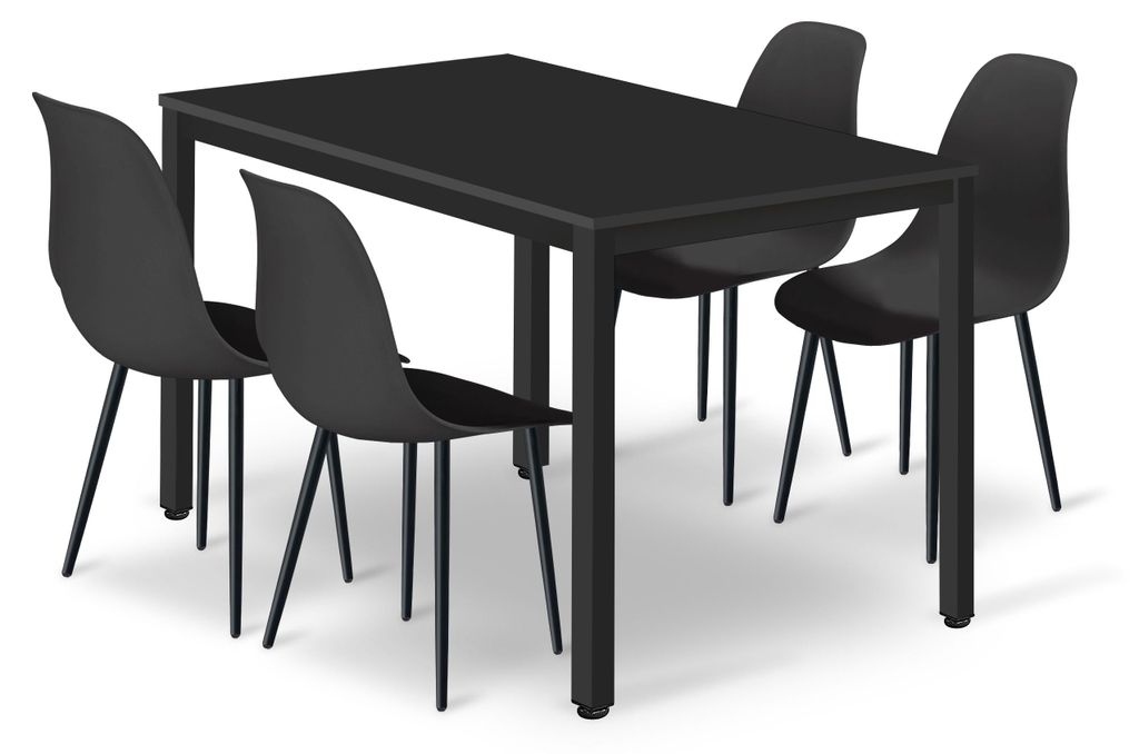 Stół prostokątny 60x120 cm czarny + 4 krzesła czarne Zdjęcie produktu 