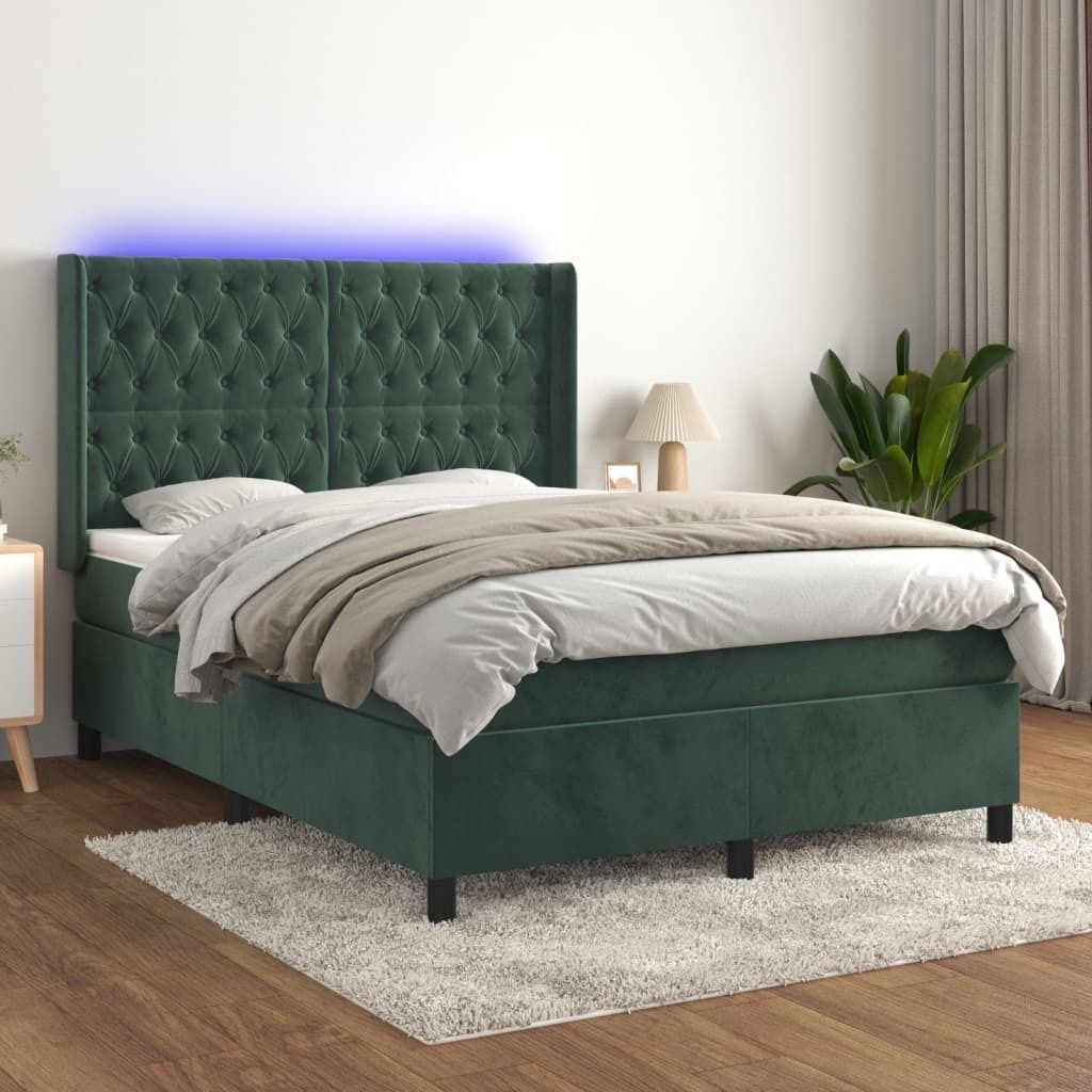 Möbel Boxspringbett mit Matratze & LED Dunkelgrün 140x190 cm Samt - Klassische Betten 3139742