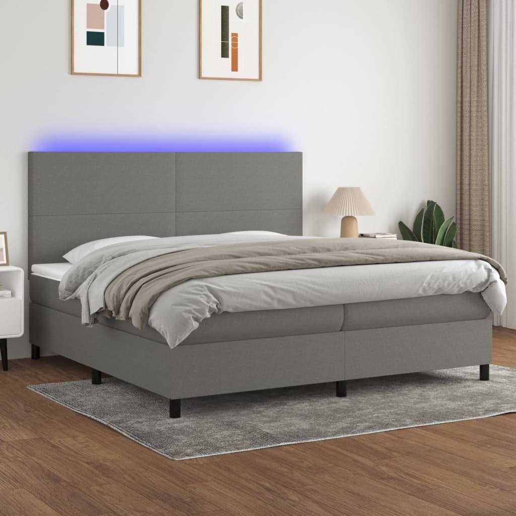 Maison Exclusive - Boxspringbett mit Matratze & LED Dunkelgrau 200x200 cm Stoff