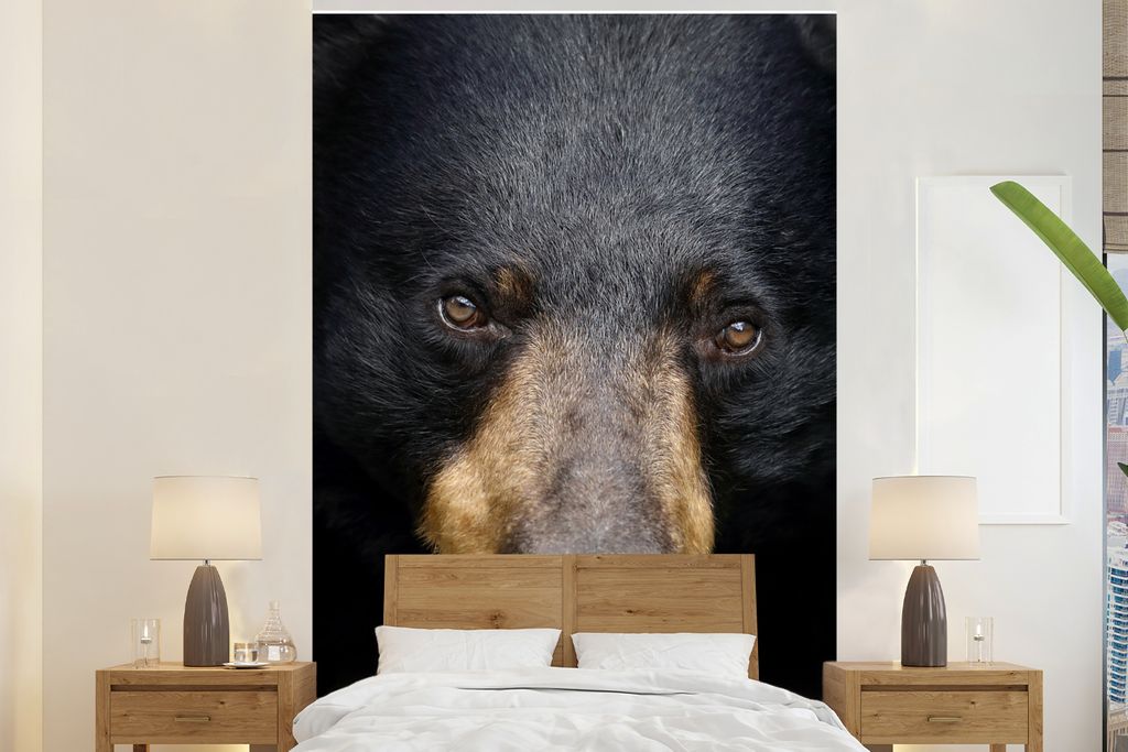 MuchoWow Fototapete für Wohnzimmer oder Schlafzimmer Wandtapete Vinyl Motivtapete Nahaufnahme eines Schwarzbären - 160x240 cm - Vinyltapete
