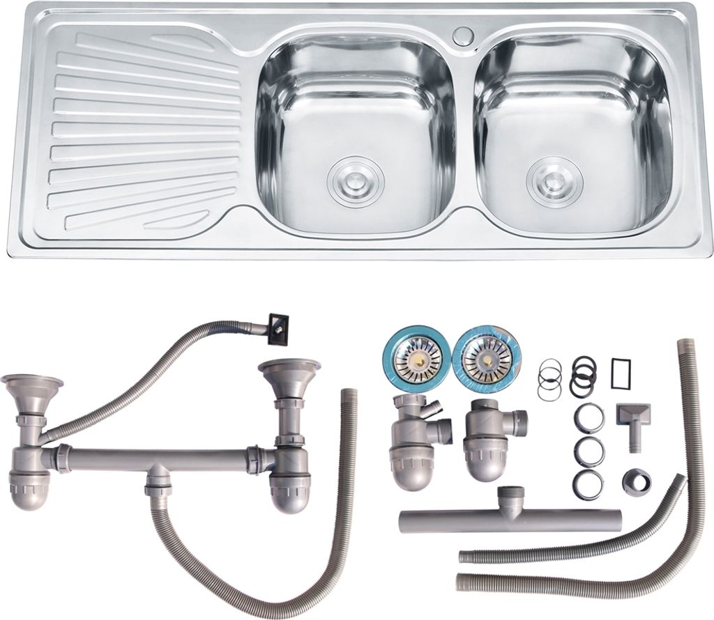 Lavello da incasso in acciaio inox 120x50 cm vasca rotonda Immagine del prodotto 