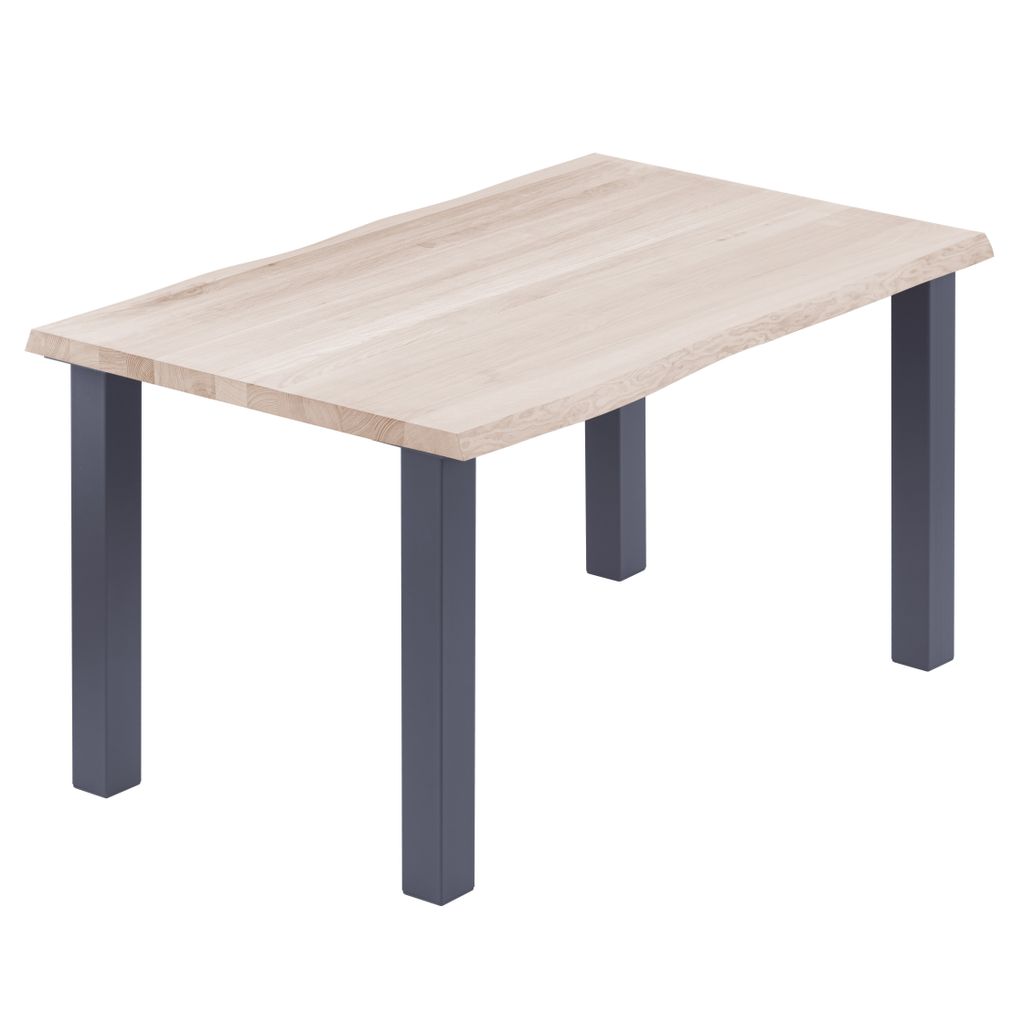 LAMO Manufaktur Esstisch Küchentisch Schreibtisch Couchtisch aus Massivholz, mit Baumkante 120x80x76 cm (AxBxH), Classic, Roh / Anthrazit, LEB-01-...