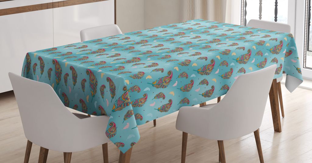 ABAKUHAUS Bohemien Tischdecke, Gefieder, Inn und Outdoor Bereich geeignet Waschbar Druck Klare farben Kein Verblassen, 140 x 200 cm, Seafoam Mehrfa...