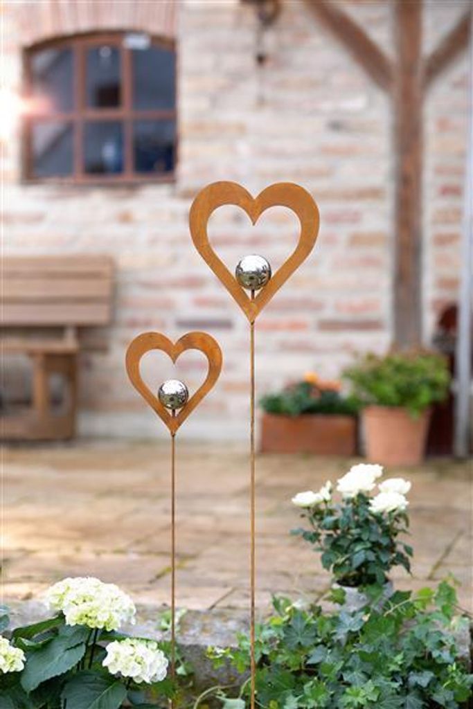 2x Gartenstecker "Herz" aus Metall in Rost Optik, mit Produktbild 