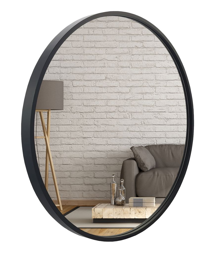 60 cm großer runder Spiegel, schwarzer
