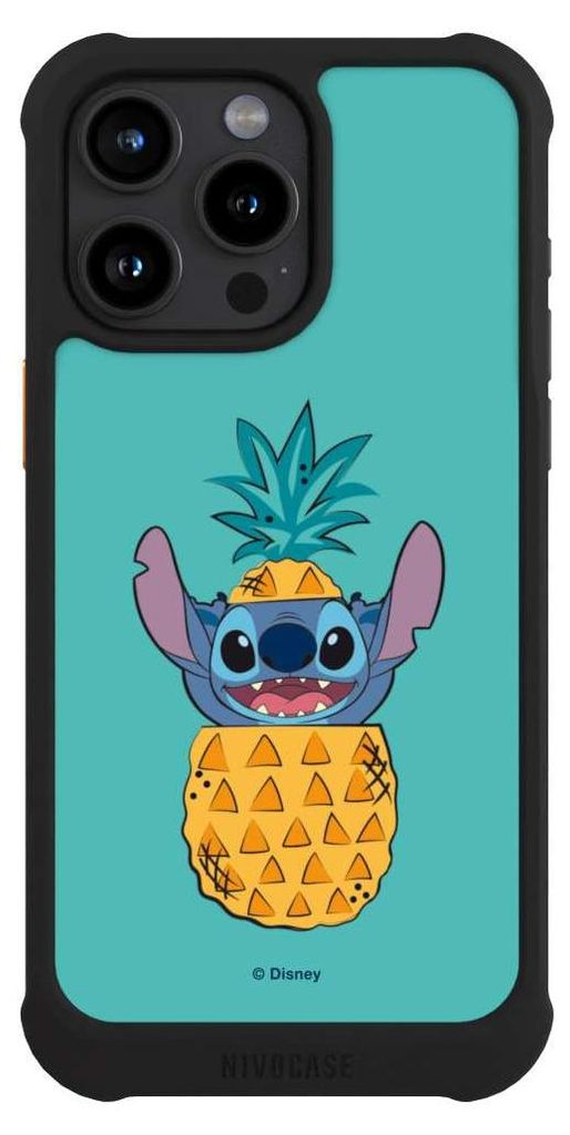 NIVOCASE Hülle für Apple iPhone 15 Pro Max Stoßfeste Handyhülle NIVOmax Case Schwarz Ananas Disney Lilo & Stitch