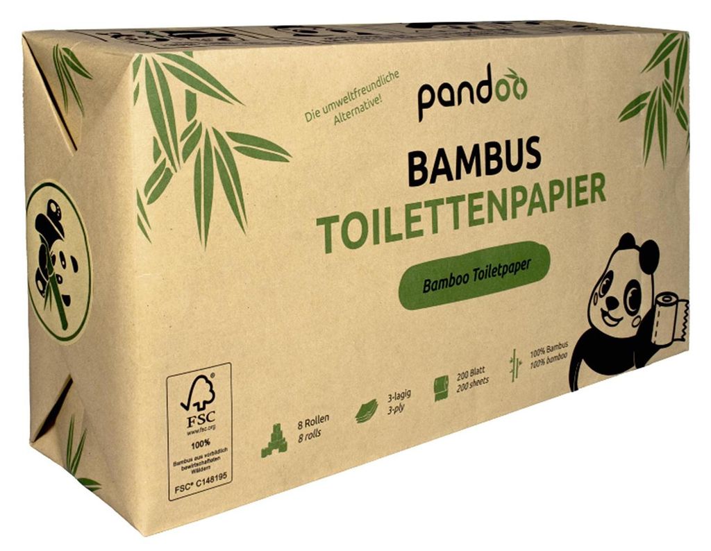 pandoo Toilettenpapier 3-lagig Bambus, 8 Rollen Produktbild 