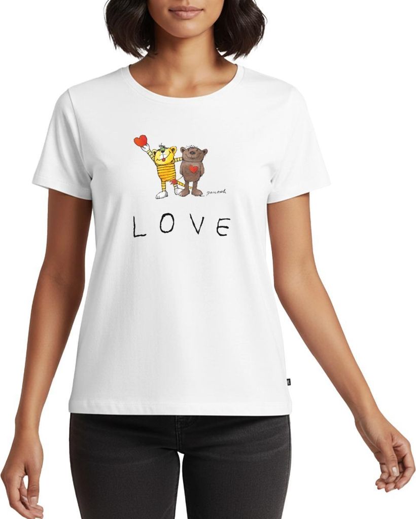 Spreadshirt Janosch Bär Tiger Love Liebe Frauen Premium T-Shirt, XS, Weiß