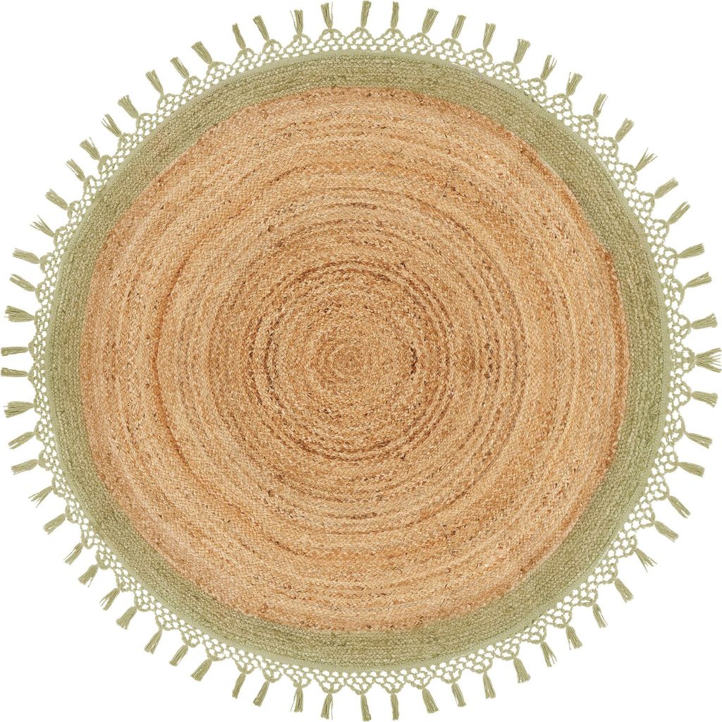 BELIANI Teppich Beige und Grün Rund ø 140 cm Boho Rustikale Spirale Geflochten Handgefertigt Natur Jute Schlafzimmer Wohnzimmer