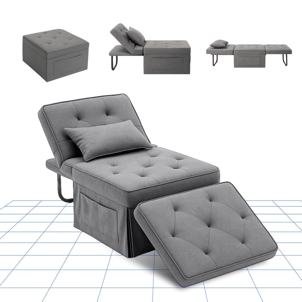 FLEXISPOT 4-in-1 Schlafsofa Klappbett Einzelsofa mit klappbarem Hocker, Kissen & 6-fach verstellbarer Rückenlehne, Schlafsessel für Gästezimmer ...