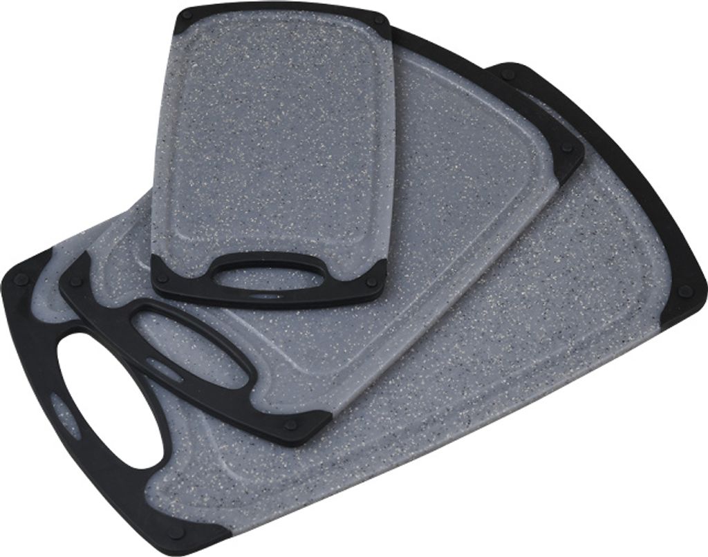 KESPER 3er Set Schneidebrett – rutschfest, mit Saftrille – Kunststoff PP, grau-schwarz – 41x24,5 / 31,5x20 / 25x15 cm – robust & hygienisch...