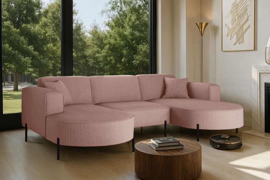 Kaiser Möbel Ecksofa, Sofa Designer Modena U Rein stoff Poso Rosa