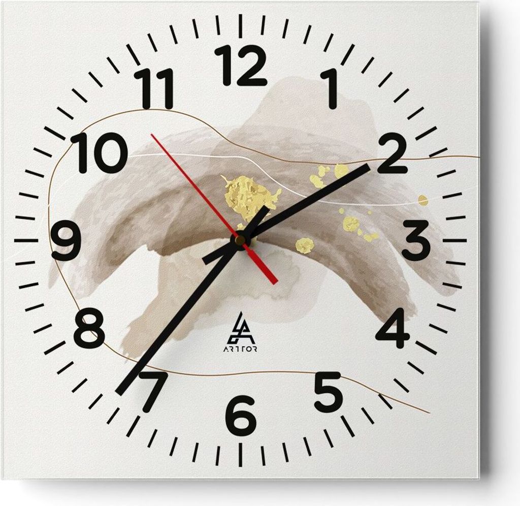 Wanduhr - Quadrat - Glasuhr - Braun Abstraktion Gold - 40x40cm - Schleichendes Uhrwerk - Lautlos - zum Aufhängen bereit - Dekoration Modern - Wand...
