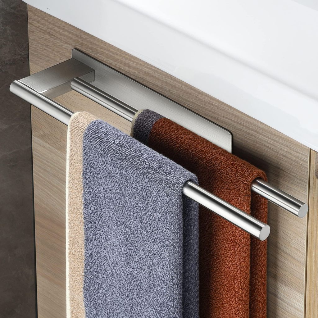 Handtuchhalter ohne Bohren, Doppelhandtuchstange, selbstklebender Handtuchhalter, gebürsteter Edelstahl 304, 2-armiger Handtuchhalter für Küche ...