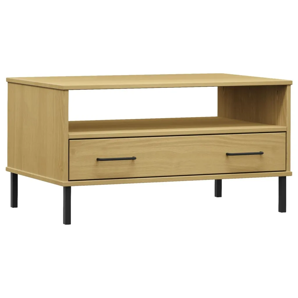 Tavolino da Caffè OSLO 85x50x45 in Legno Massello e Metallo Marrone