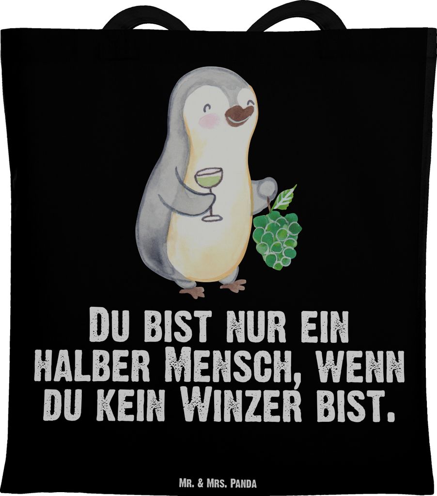 Mr. & Mrs. Panda Tote Bag Winzer Herz - Schwarz - Geschenk, canvas tasche, Jutebeutel, Beutel, totebag