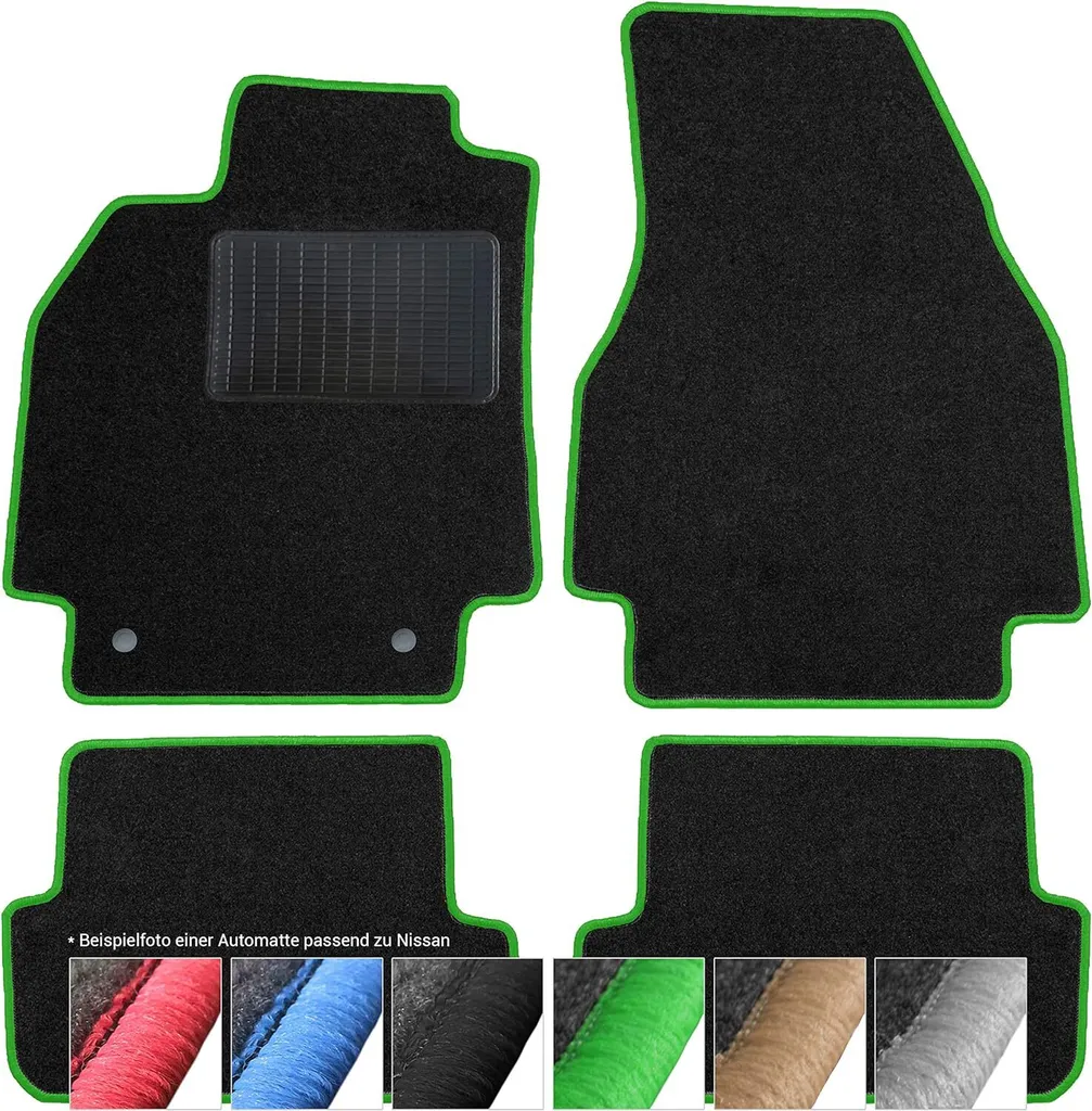 Tappetini Auto Velours Tappetini Auto Nero Set 4 pezzi adatto per Nissan Cube 2003-2005 (Verde - cuciture decorative)