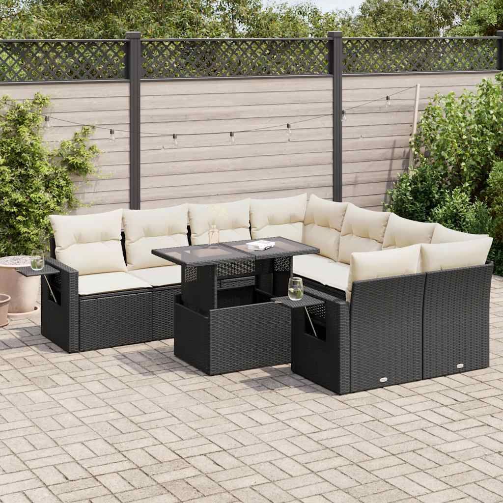 Maison Exclusive - 9-tlg. Garten-Sofagarnitur mit Kissen Schwarz Poly Rattan