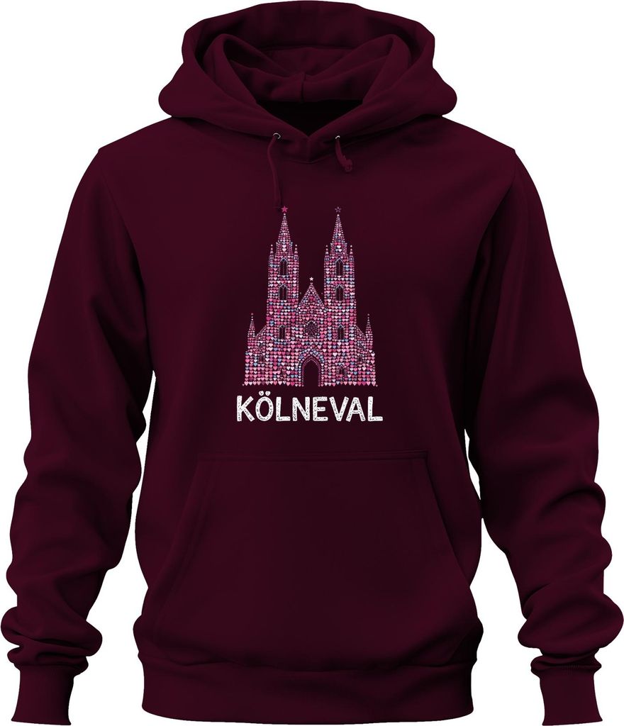 KÖLNEVAL Kölner Dom Herzen Karneval Köln jeck rosa Geschenk Uni Hoodie Kapuzenpullover, Burgundy, S