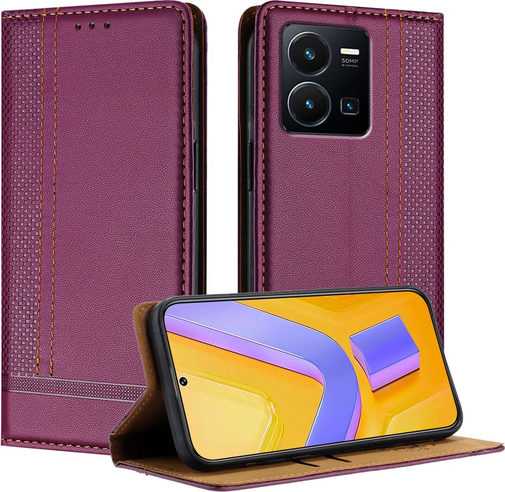 Handyhülle für Vivo Y35 4G Leder Flip Klappbare Schutzhülle mit Standfunktion Lila