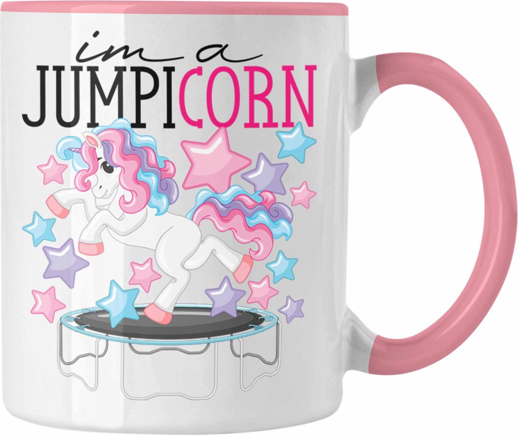 Trendation - Trampolin Tasse Geschenk Jumpicorn Fitness Jugendliche (Rosa)