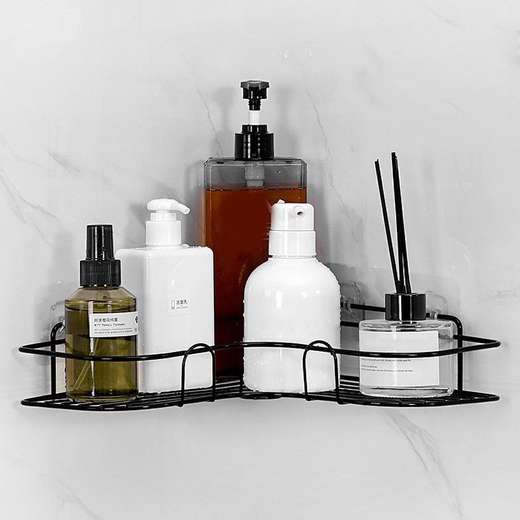 Badezimmer Regal Punch Free Wand montiert schwimmende Lagerung Rack Ecke Dusche Caddy RegalSchwarz