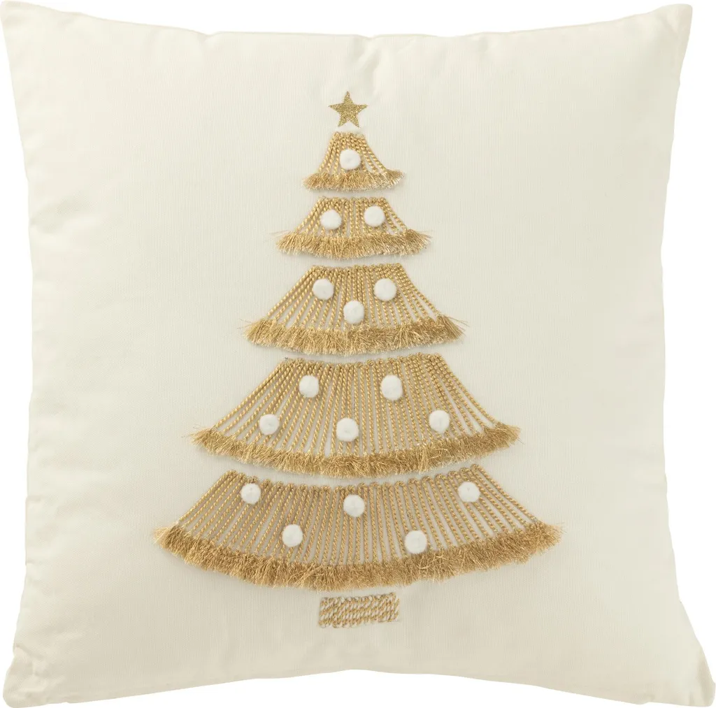 Coussin Sapin de Noël Blanc/Or pour Ambiance Cocooning et Festive