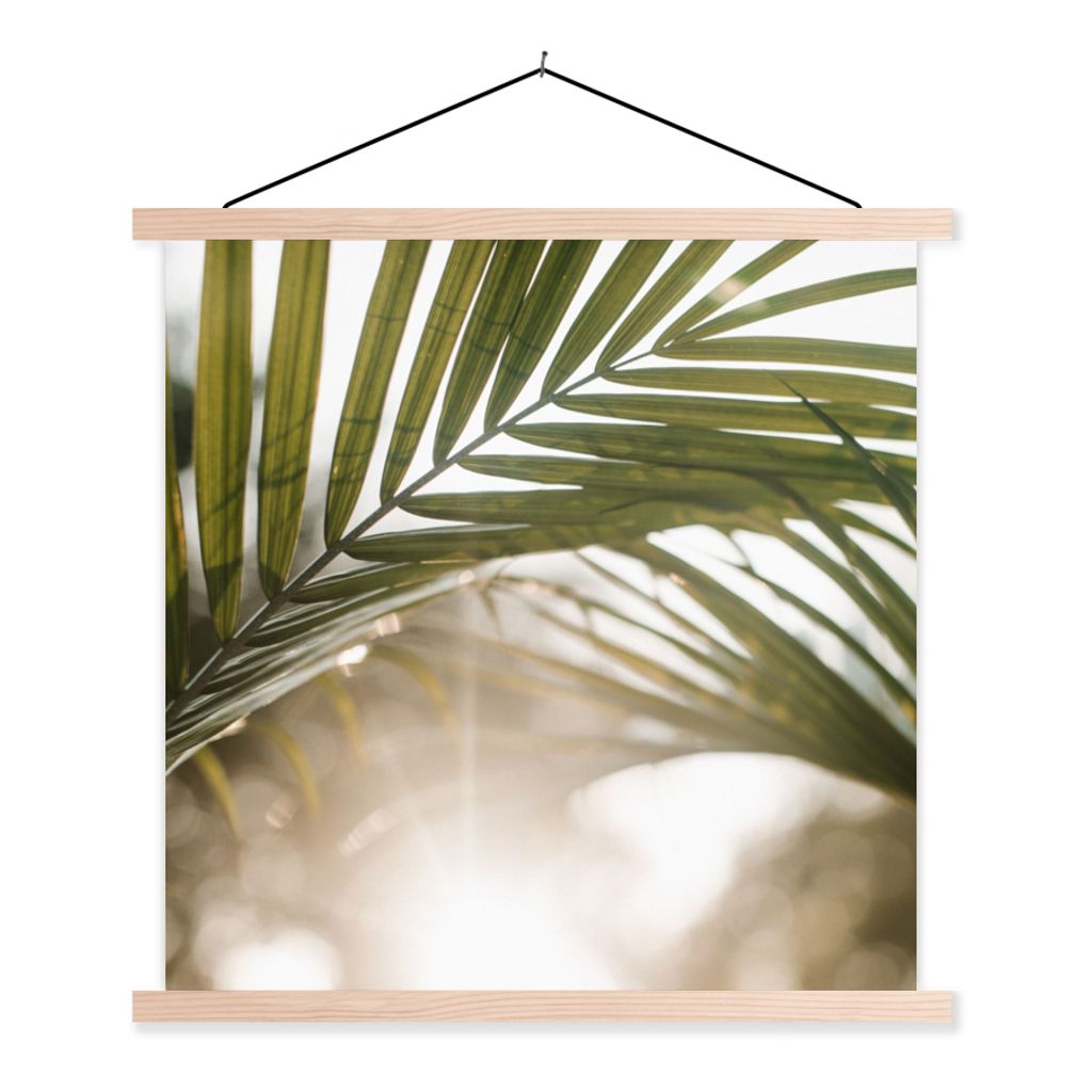 MuchoWow Textilposter Palme - Palmenblatt - Sonne - Sommer 120x120 cm mit holzfarbenen Rahmen - Textil-Poster