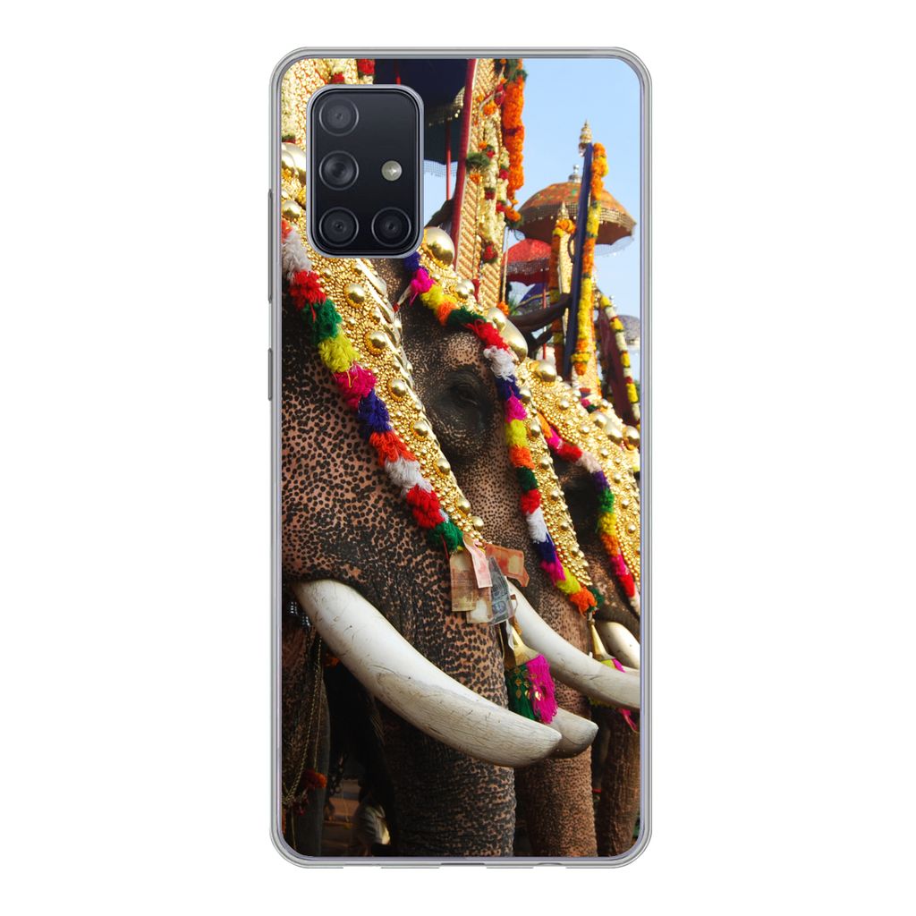 MuchoWow Handyhülle Schutzhülle Hülle für Samsung Galaxy A51 5G Elefant - Parade - Tiere Silikon Softcase Handy Hülle - Abbildung