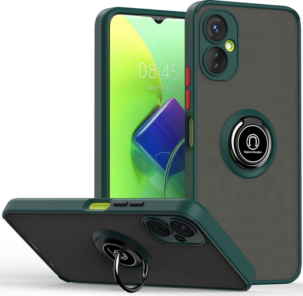 Tecno Spark 9 Pro Hülle, Ring Halter Ständer Matte TPU Rahmen Stoßfest Schutzhülle für Tecno Spark 9 Pro dunkelgrün