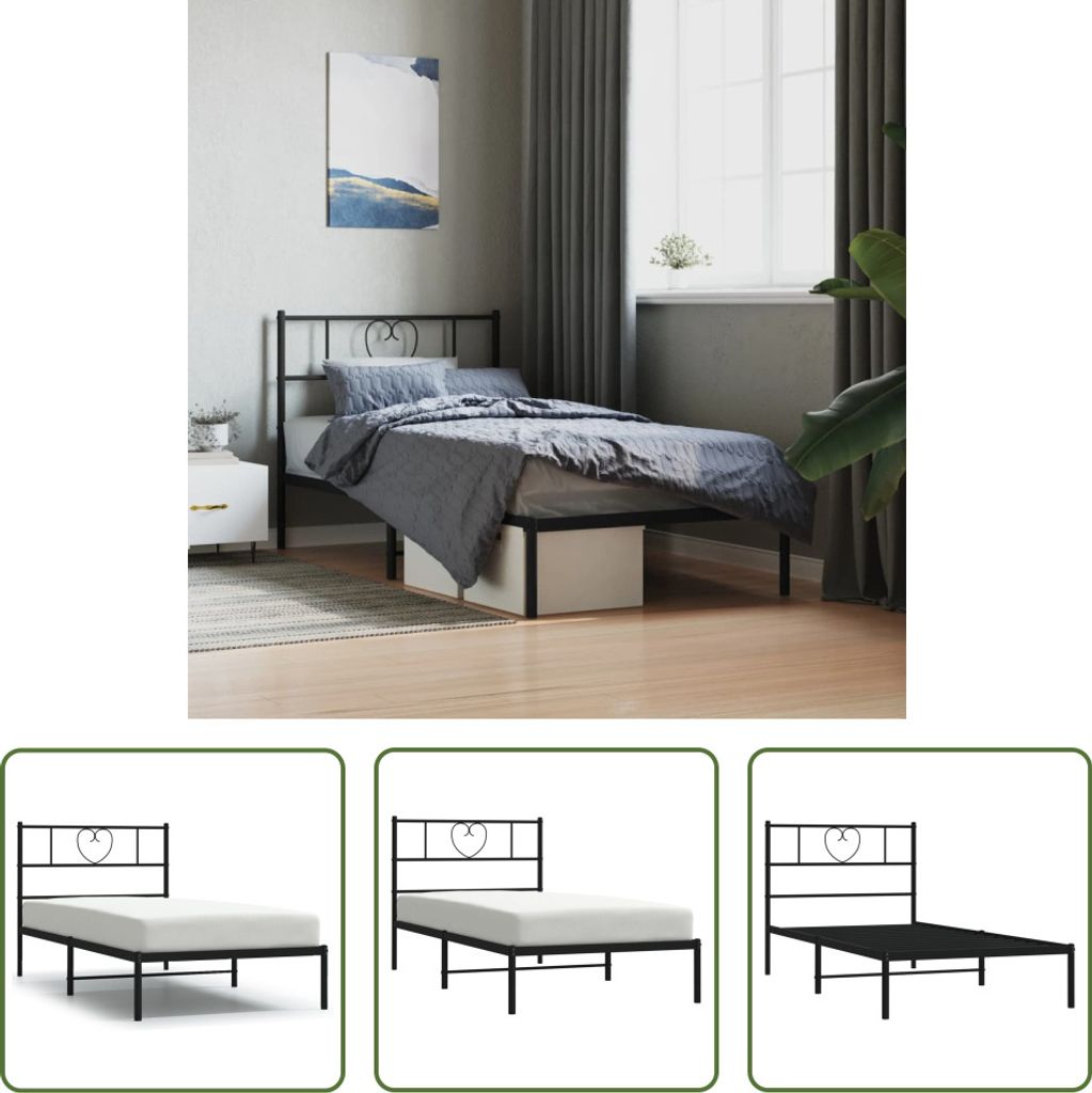 The Living Store Bettgestell mit Kopfteil Metall Schwarz 75x190 cm